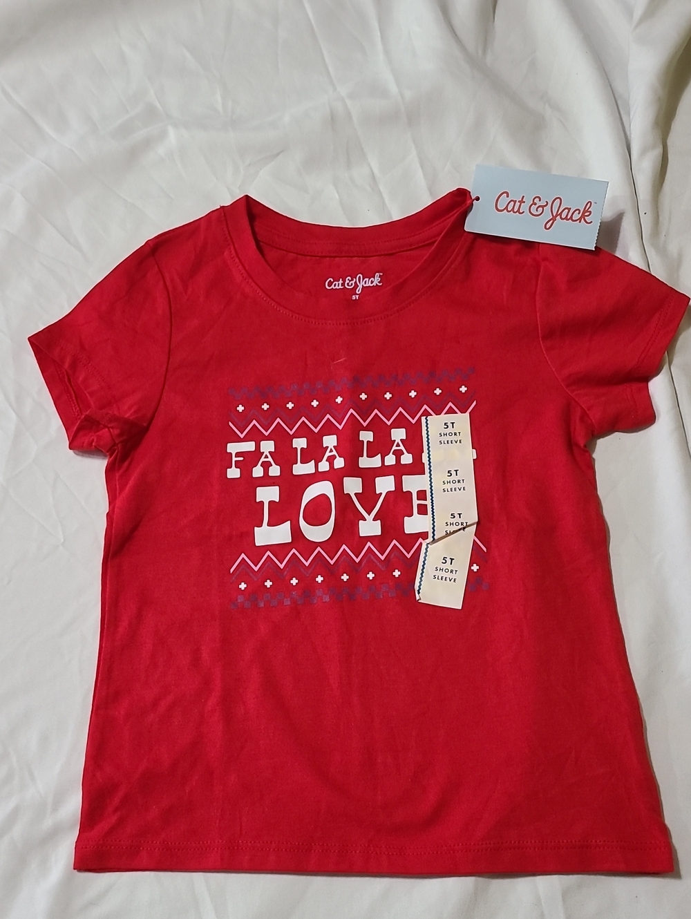 Cat & Jack Red 'Fa La La Love' Short Sleeve Tee